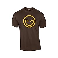 Evil Smiling Face with Yellow Devilish Smile Cool Retro Sarcastic Grin Funny Novelty T-Shirt-Brown-Large