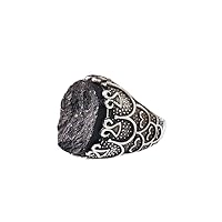 Raw Black Tourmaline Mans Ring, Natural Black Tourmaline Ring, October Birthstone, Mens Ring, 925 Sterling Silver, Handmade Jewelry, Ottoman Turkish Arabic Ring, Christmas, Unisex, Wedding, Natural Gemstone Ring, Q-1295