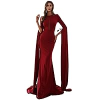 Fall Dresses for Women 2022 Split Sleeve Mesh Insert Maxi Prom Dress (Color : Burgundy, Size : Small)