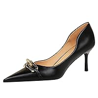 Metal Buckle High Heel Shallow Mouth Elegant Pointed Toe Slip On Hollow Women