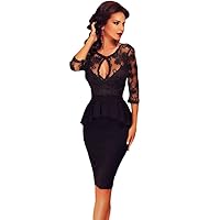 Your Every Day Mall Three Quarters Sleeve Embroidery Black Peplum Dress