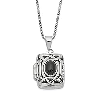 925 Sterling Silver Polished Simulated Onyx Marcasite Square Photo Locket Pendant Necklace Chain 18 Inch Spring Ring Measures 16.7mm Wide Jewelry for Women