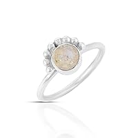 Rainbow Moonstone June Birthstone 925 Sterling Silver Designer Boho Promise Ring Jewelry For Girls