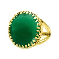 Natural Green Green Onyx Faceted Round Shape 18K Gold Plated Gemstone Rings Fashion Jewelry Rings for Mens Womens-6