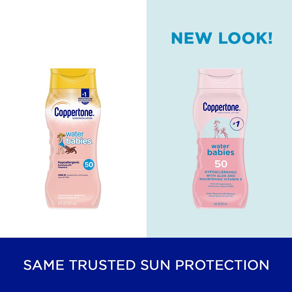 Coppertone Water Babies Sunscreen Lotion SPF 50, Pediatrician Recommended, Water Resistant, 8 Fl Oz Bottle