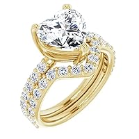 10K Solid Yellow Gold Handmade Engagement Rings 4 CT Heart Cut Moissanite Diamond Solitaire Wedding/Bridal Ring Set for Wife, Promise Rings