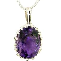 Luxury Ladies Solid 925 Sterling Silver Ornate 16x12mm Natural Amethyst Pendant Necklace