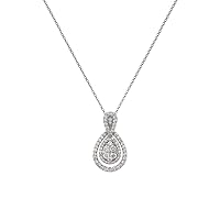 AGS Certified Natural Diamond Tear Drop Pendant (I1-I2,F-G) 1.02 ctw 14K White Gold. Included 18 Inches Gold Chain.
