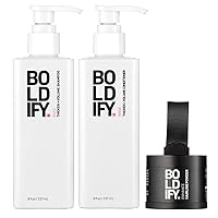 Hairline Powder (Light Brown) + Shampoo + Conditioner: Boldify Bundle: Root Touchup Hair Loss Powder and Natural Volumizing Shampoo and Conditioner for Fine Hair.
