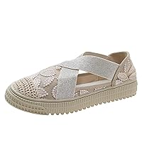 Gold Embroidered China Cloth Shoes for Women,Fashion Canvas Sneakers,Low Top Casual Non Slip Cross-Tied Loafers,Fisherman Shoes