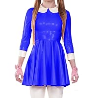 Sweet College Female Turndown Collar Fashion A-Line Dress Casual Short Sleeve Mini Dress Buttons Leather PVC Dress