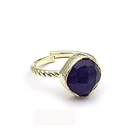 Gold Plated Single Stone Gemstone Ring | Handmade Adjustable Ring | Blue Tanzanite Cushion Shape Ring | Gift For Her Jewelry 1094 36F