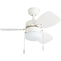 Honeywell Ceiling Fans Ocean Breeze, 30 Inch Modern Indoor LED Ceiling Fan with Light, Pull Chain, Dual Mounting Options, Dual Finish Blades, Reversible Motor - Model 50600-01 (White)