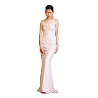 通用 MakebyJM 3MM Sequin Jersey Trumpet Gown Wedding Party Bridesmaid Dress Cowl Neckline White