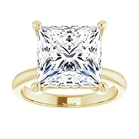10K Solid Yellow Gold Handmade Engagement Rings, 5 CT Princess Cut Moissanite Diamond Solitaire Wedding/Bridal Rings for Women/Her, Minimalist Anniversary Ring Gifts