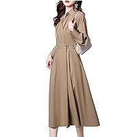 Gray Long-Sleeved Shirt-Collar Dress Women' Simple Office with Pockets Work Autumn Clothes