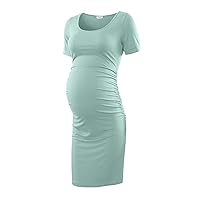 Peauty Everyday Essentials Maternity Bodycon Dress Side Ruch & 3/4 Sleeve Dress for Baby Shower Daily (S-2XL)