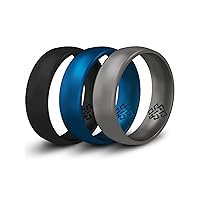 Knot Theory Deep Ocean 3-Pack Silicone Ring for Men - Breathable Comfort Fit 6mm Wedding Band Size 8 Blue Black Dark Silver