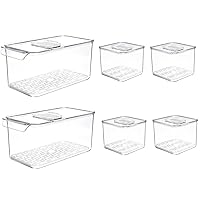 SANNO Produce Saver Containers for Refrigerator, Containers Produce Saver Produce - Stackable Refrigerator Kitchen Organizer Keeper Bin, with Removable Drain Tray,set of 6