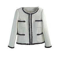 Black/White Hand-Woven Tweed Jacket - Autumn/Winter Ladies Wool Coat