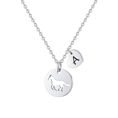 MONOOC Horse Gifts for Girls, Stainless Steel Horse Necklace for Girls  Dainty Heart 26 Initial Necklace Horses for Girls Horse Jewelry Horse Gifts  for