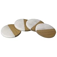 Home Basics Bamboo and Absorbent Decorative Beverage Marble Coasters, Suit all Types of Glasses & Cups, (Set of 4) (ROUND)