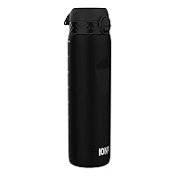 Ion8 1 Litre Water Bottle, Leak Proof, Flip Lid, Carry Handle, Rapid Liquid Flow, Dishwasher Safe, BPA Free, Soft Touch Contoured Grip, Ideal for Sports and Gym, Carbon Neutral, 32 oz, Black