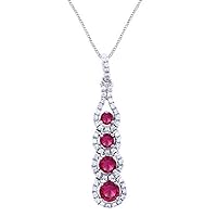 Created Round Cut Ruby Gemstone 925 Sterling Silver 14K Gold Finish Diamond Journey Teardrop Pendant Necklace for Women's & Girl's