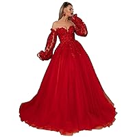Women's Off The Shoulder Formal Evening Dresses Long Sleeve Lace Appliques Prom Gowns