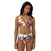 Recycled High Waisted Bikini Set for Women Polka Dot White Red Flowery Floral