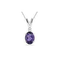0.02 Cts Diamond & 0.60 Cts of 7x5 mm AAA Oval Amethyst Pendant in 14K White Gold