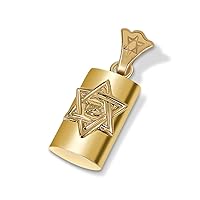14K Yellow Gold Oval Mezuzah Jewish Star Pendant necklace