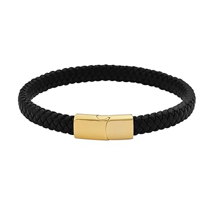 Geoffrey Beene Men's Braided Genuine Leather Bracelet with Stainless Steel Closure