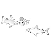 Shark .925 Sterling-Silver Very Tiny Stud Earrings, Multiple Piercing, for Cartilage, Helix, 2nd Ear Piercing (Hypoallergenic)