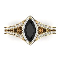 1.17ct Marquise Cut Solitaire split shank Halo Natural Black Onyx designer Modern Statement Ring Solid 14k Yellow Gold