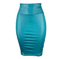 PU Leather Pencil Skirts for Women Elegant Wrapped Slim Midi Skirt Cocktail Party Formal Skirts Solid Color Stretchy Skirt