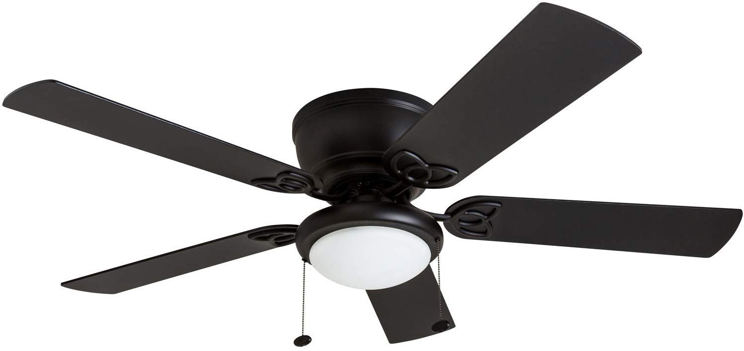 Prominence Home Benton, 52 Inch Traditional Flush Mount Indoor LED Ceiling Fan with Light, Pull Chains, Dual Finish Blades, Reversible Motor - 50853-01 (Matte Black)