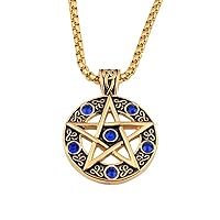 Star Pentagram Pentacle Pagan Necklace Wiccan Witch Gothic Stainless Steel Pendant with 24 inch Chain