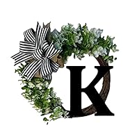 Welcome Sign for Front Door Porch Spring Wreaths with K Letter Farmhouse Front Porch Decor Spring Summer Green Wreath