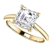 10K Solid Yellow Gold Handmade Engagement Ring 1.0 CT Asscher Cut Moissanite Diamond Solitaire Wedding/Bridal Ring for Women/Her Propose Rings
