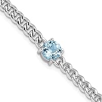 925 Sterling Silver Rhodium Plated 8mm 1.0bt Blue Topaz Curb Chain Bracelet Jewelry for Women