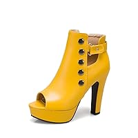Womens Peep Toe Platform High Heel Bootie Sandals Chunky Heels Studded Sexy Dance Pumps with Side Zippers Prom Party Dress