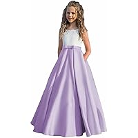 Girl's Satin Flower Girl Dress First Communion Dress Kids Wedding Ball Gowns Lilac