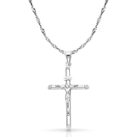 14K White Gold Crucifix Cross Pendant with 1.2mm Singapore Chain Necklace