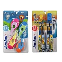 Jordan* | Step 1 + Step 3 Toothbrush Pack | Pack of Toothbrushes for Babies 0-2 Years and Children 6-9 Years Old | 4 + 4 Units