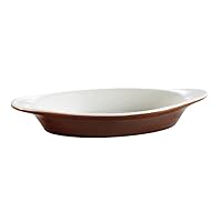 CAC China 12-Ounce Stoneware Oval Welsh Rarebit Baking Dish, 10 by 5-1/4 by 1-1/4-Inch, Brown/American White, Box of 36