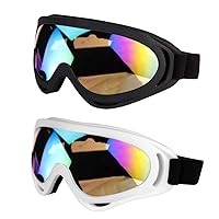 Ski Goggles Motorcycle Goggles - Snowboard Glasses Set of 2 - Dirt Bike ATV Motocross Anti-UV Adjustable Riding Offroad Protective Goggles