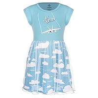 Princess Awesome Girl’s Jet Setter Airplane and Clouds Dress, Short Sleeve Dress with Scoop Neck and Mesh Skirt, Cotton-Spandex, Blue 5