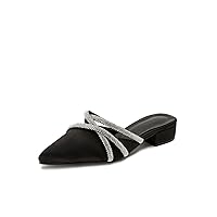 Women's Pointed Toe Rivet Decoration Flat Slippers Pointed Slant Back Low Heel Diamond Women's Single Shoes