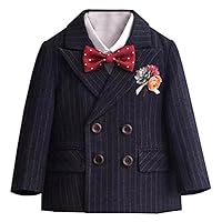 Boys' Suit Blazer Stripe Double Breasted Buttons Coat with Front Flap Pockets